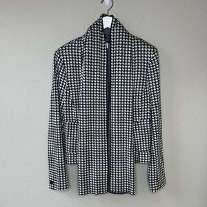 CAbi Women's Houndstooth Open Front Scarf Jacket Blazer Sz L Black White #3904